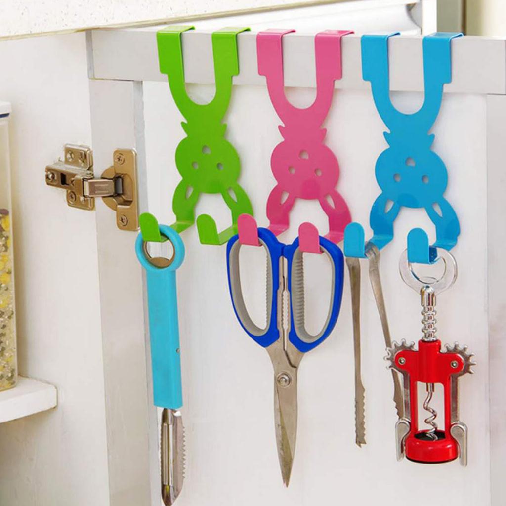 5PCS Rabbit Shape Door Back Hook Multifunctional Nail Free Cartoon Cute Durable Door Back Coat Hook for Household