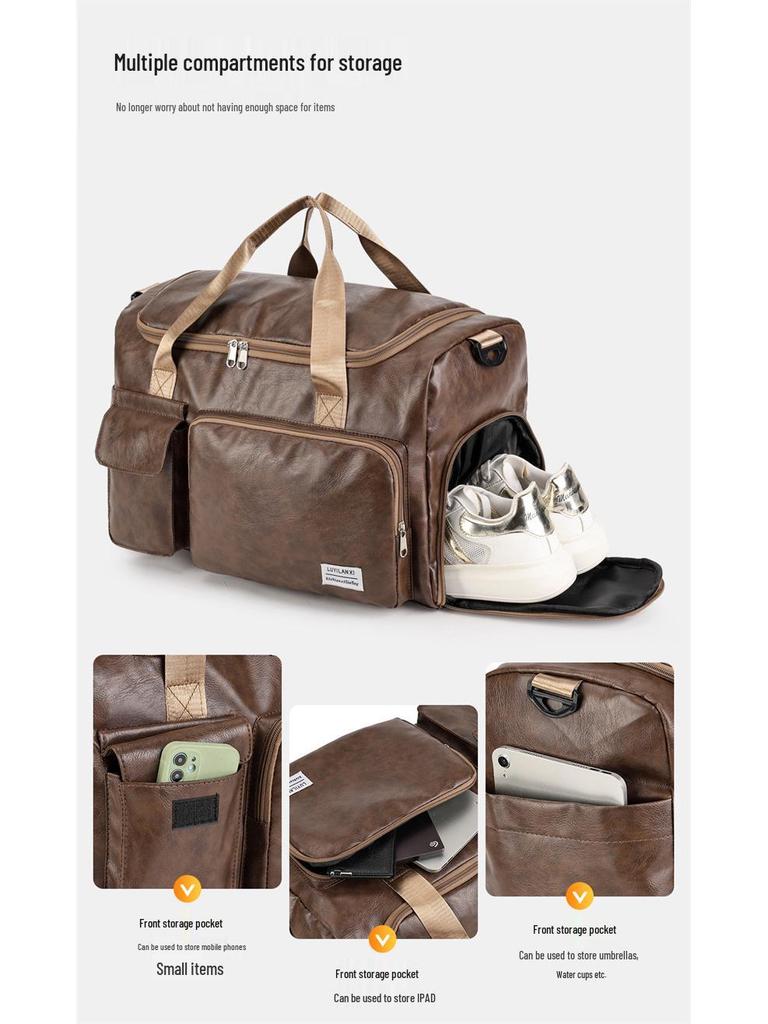 Unisex PU Leather Sports Bag with Wet/Dry Separation, Oxford Cloth, Shoulder Strap for Travel & Fitness