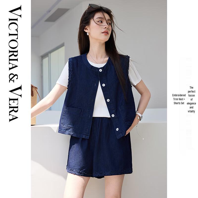 

VICTORIA&VERA Women s Embroidered Vest & Shorts Set S