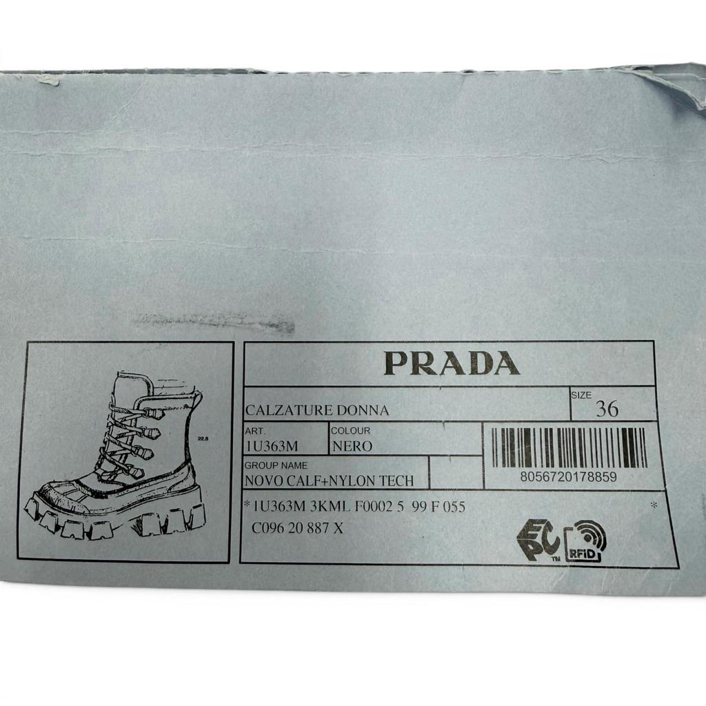 Pristine PRADA Short Boots Monolith Logo Lace-up Boots Black Women 36 1U363M Used