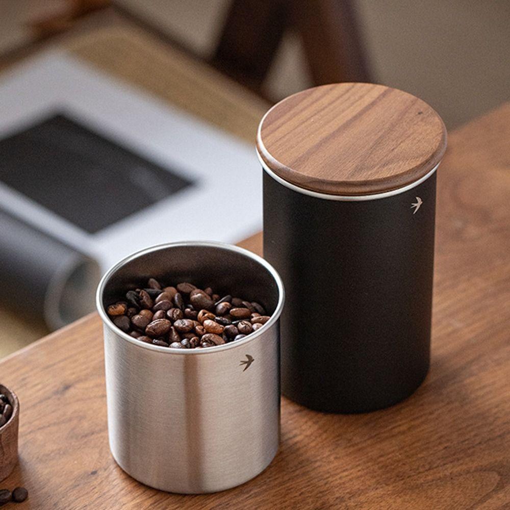 New Stainless Steel Matcha Jar Wood Lid Large Capacity Tea Canister 380ml 560ml Storage Bottle for Sugar Candy