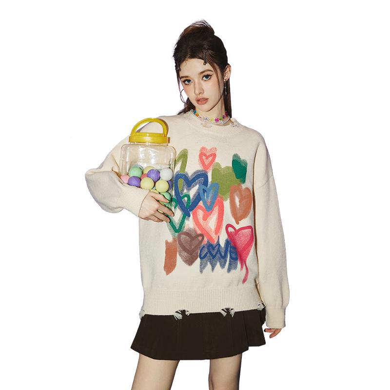 

UNIFREE Lazy Style Distressed Knit Sweater One Size