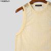 INCERUN Summer Men Beach Sets Sleeveless Hollow Tops Elastic Waist Pants Two-piece Suits
