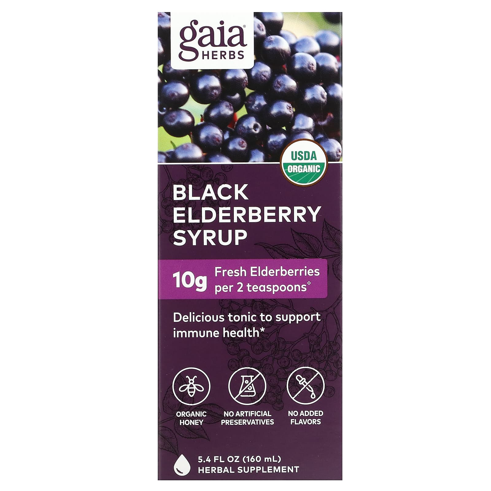 

Gaia Herbs, Black Elderberry Syrup, 5.4 fl oz (160 ml)