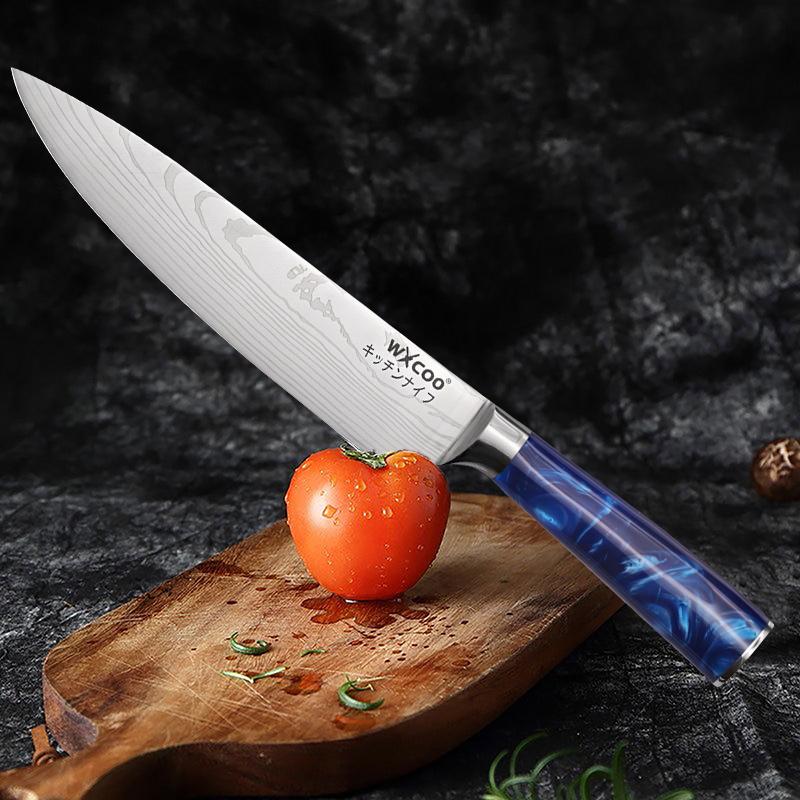 WXCOO Damascus Steel Laser Patterned Chef Knife Cleaver Santoku Knives Kitchen Knife Holder Multifunctional Kitchen Knife Block