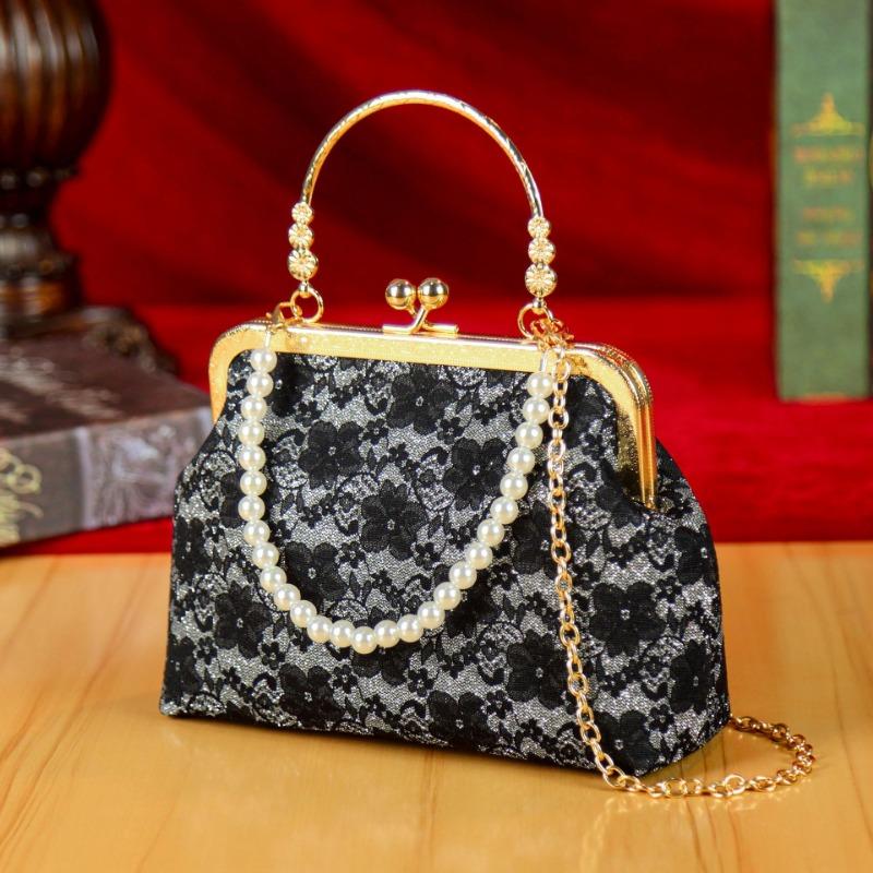 Damentasche neue High-End-Dinner-Tasche Mode Spitze Perle Nische Cheongsam-Tasche vielseitige Kette Mund Goldtasche