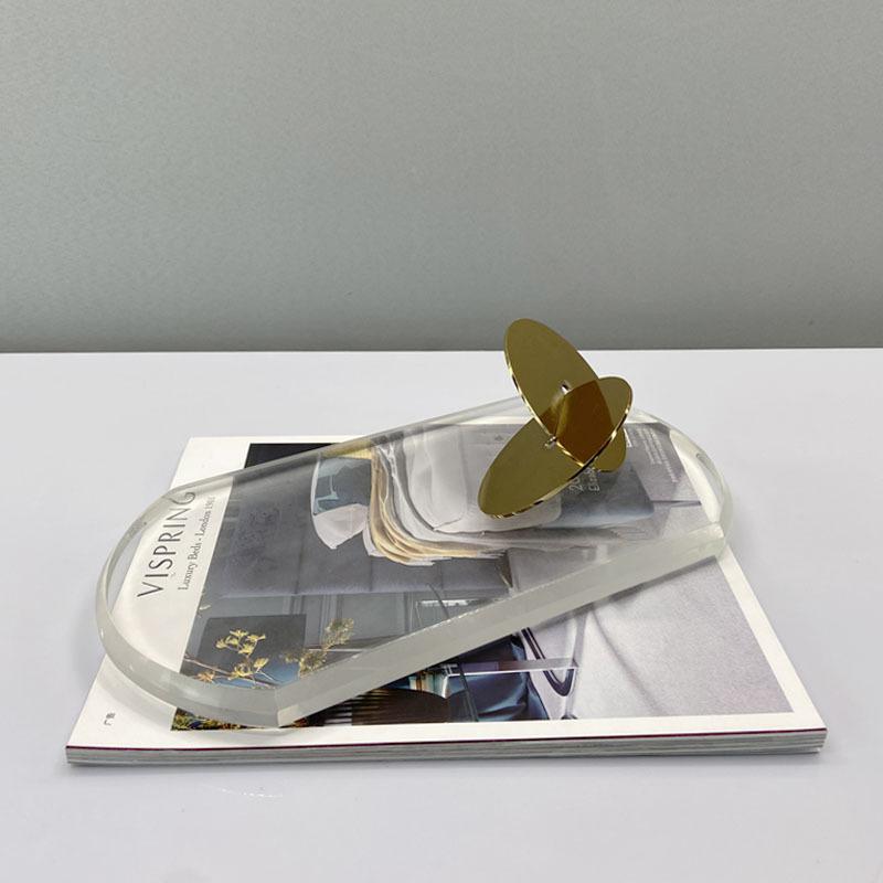 Modern Metal Disc Ornaments Oval Crystal Tray Wine Cabinet Restaurant Furnishings Chinese Model Room Soft Decorations