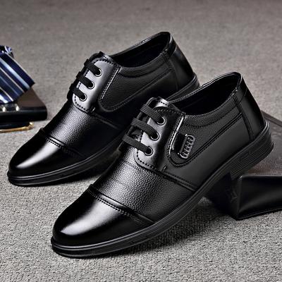 2025 Spring and Autumn New Men's Leather Shoes Men's Shoes Dress Casual Shoes Lace-up Business Leather Shoes Men's Round Head Splicing Shoes