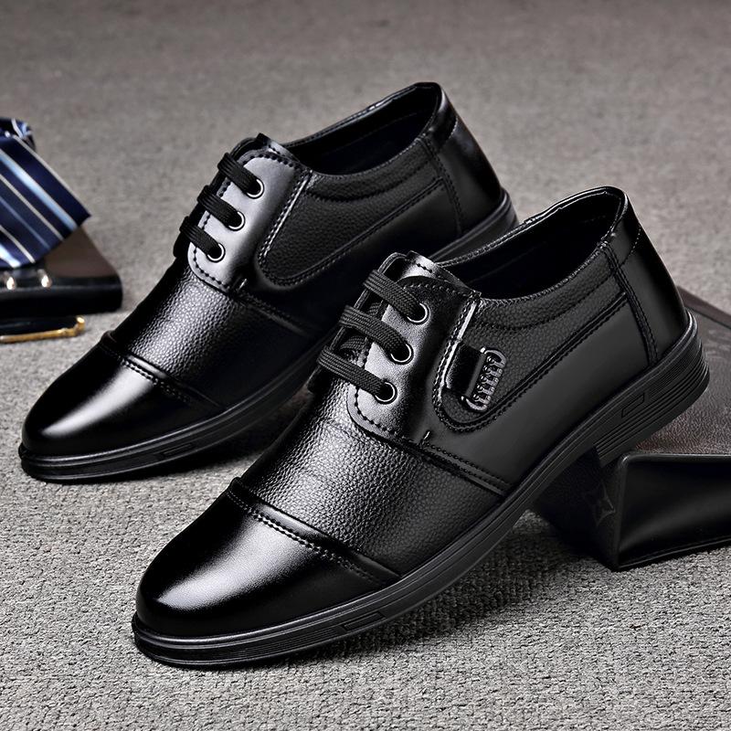2025 spring and autumn new men's leather shoes men's shoes dress casual shoes lace-up business leather shoes men's round head splicing shoes