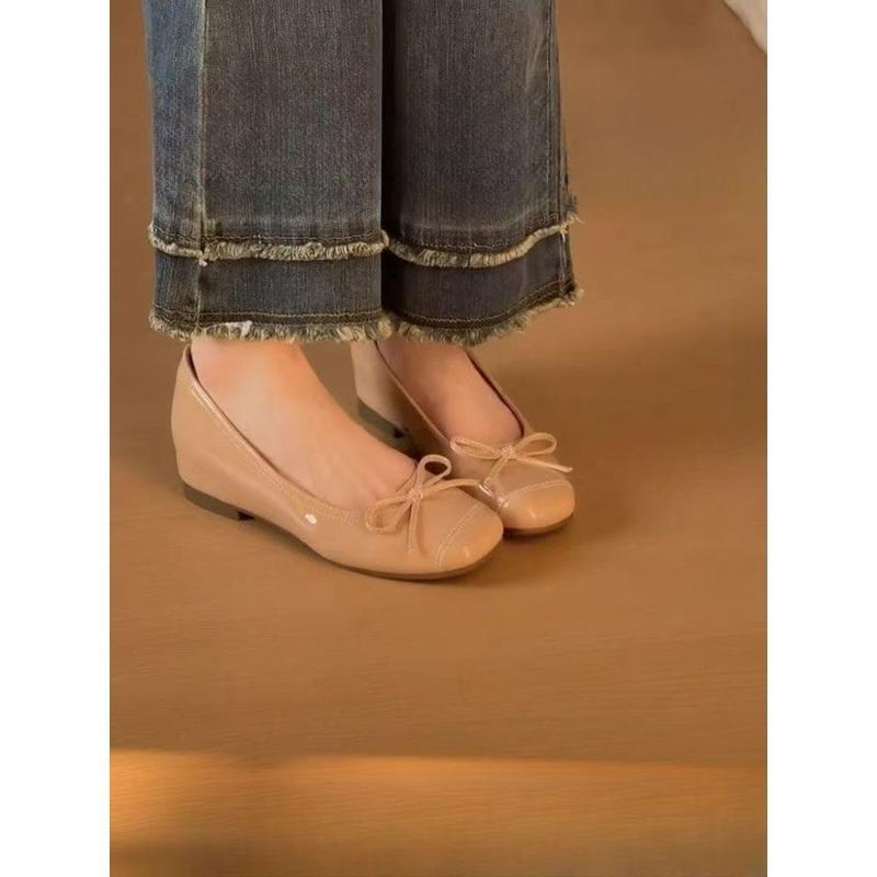 Sweet and versatile one-pedal single shoes women's flat-soled heightening bow shallow mouth soft-soled ballet autumn new models
