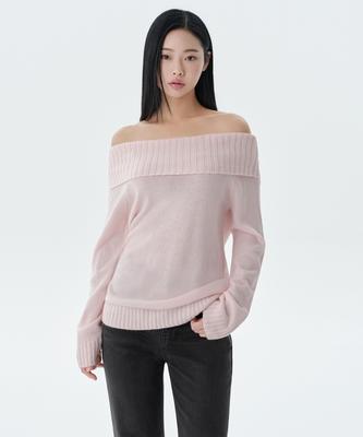 MUSINSA STANDARD WOMAN Women'S Turn Down Off-Shoulder Knit [Rose Water]