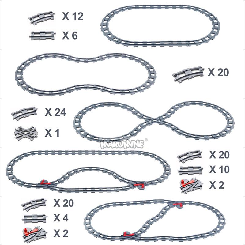 Marumine 8PCS Block Train Straight Curved Track Crossover Parts Railway Switch Big Size Building Bricks City View Accessories