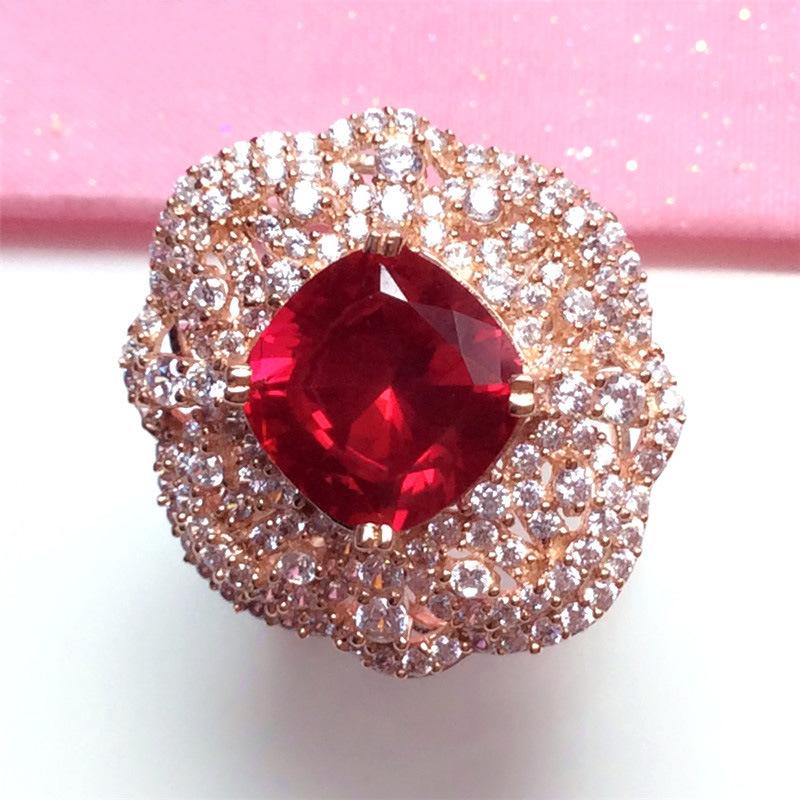 Purple Gold Redstone Ring Women'S Color Gold-Plated Rose Gold Exquisite Diamond-Set Adjustable Ring