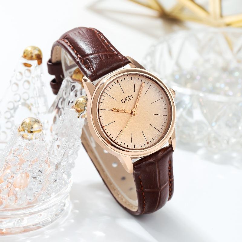 Simple And High-Value Women'S Watch, High-End Leather Bamboo Strap Watch, Women'S Quartz Watch