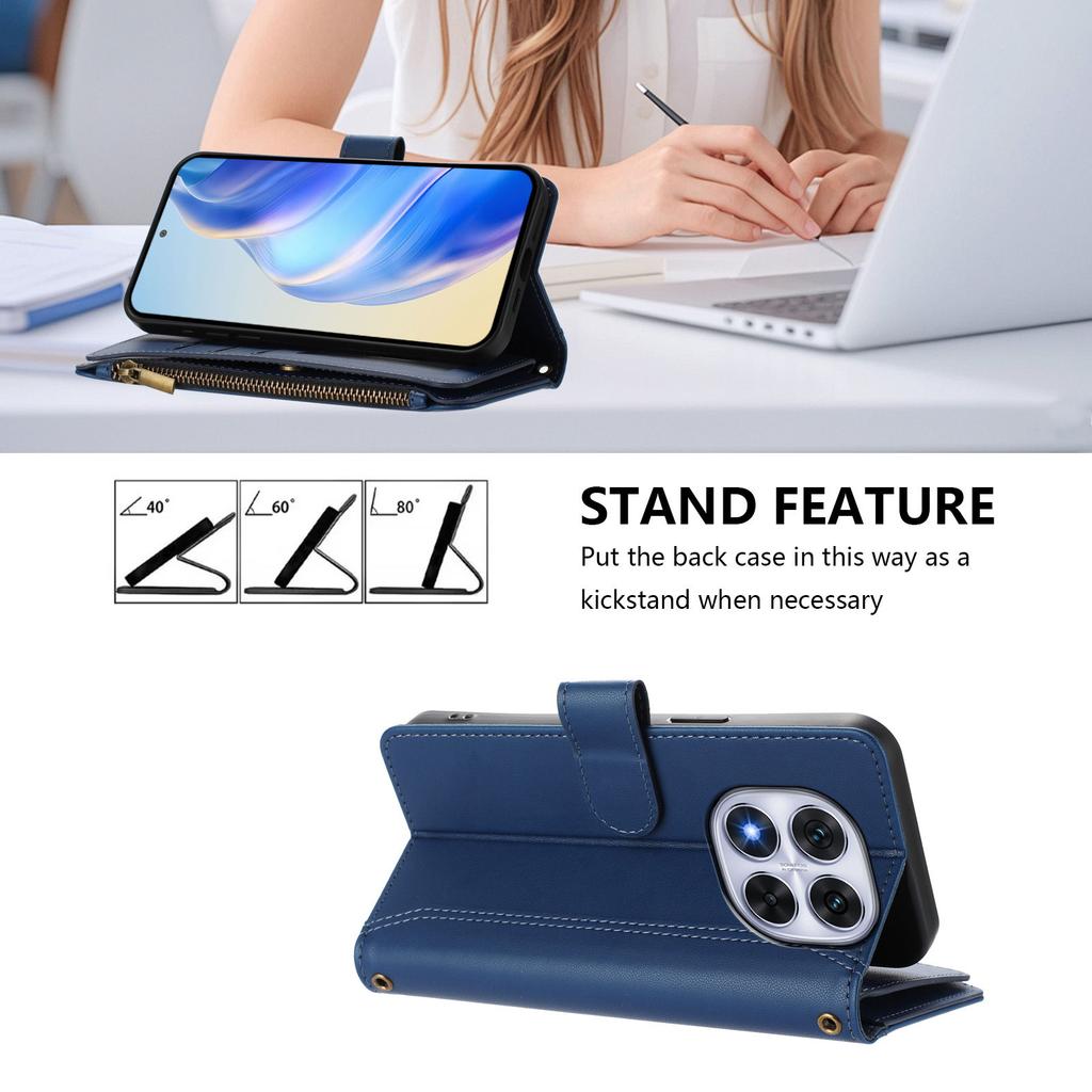 For Xiaomi Redmi Note 14 Pro 4G Leather Case 9 Card Slots Zipper Wallet Stand Phone Cover with Wrist Strap