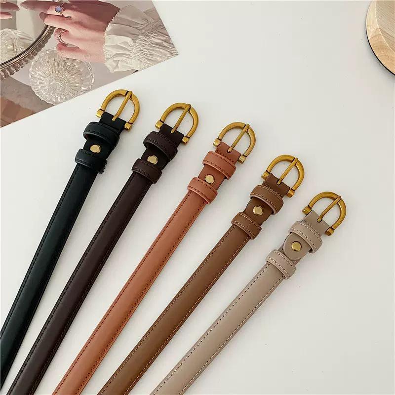 Korean Style Women's Genuine Leather Thin Waist Belt - Retro Pin Buckle, Versatile and Stylish