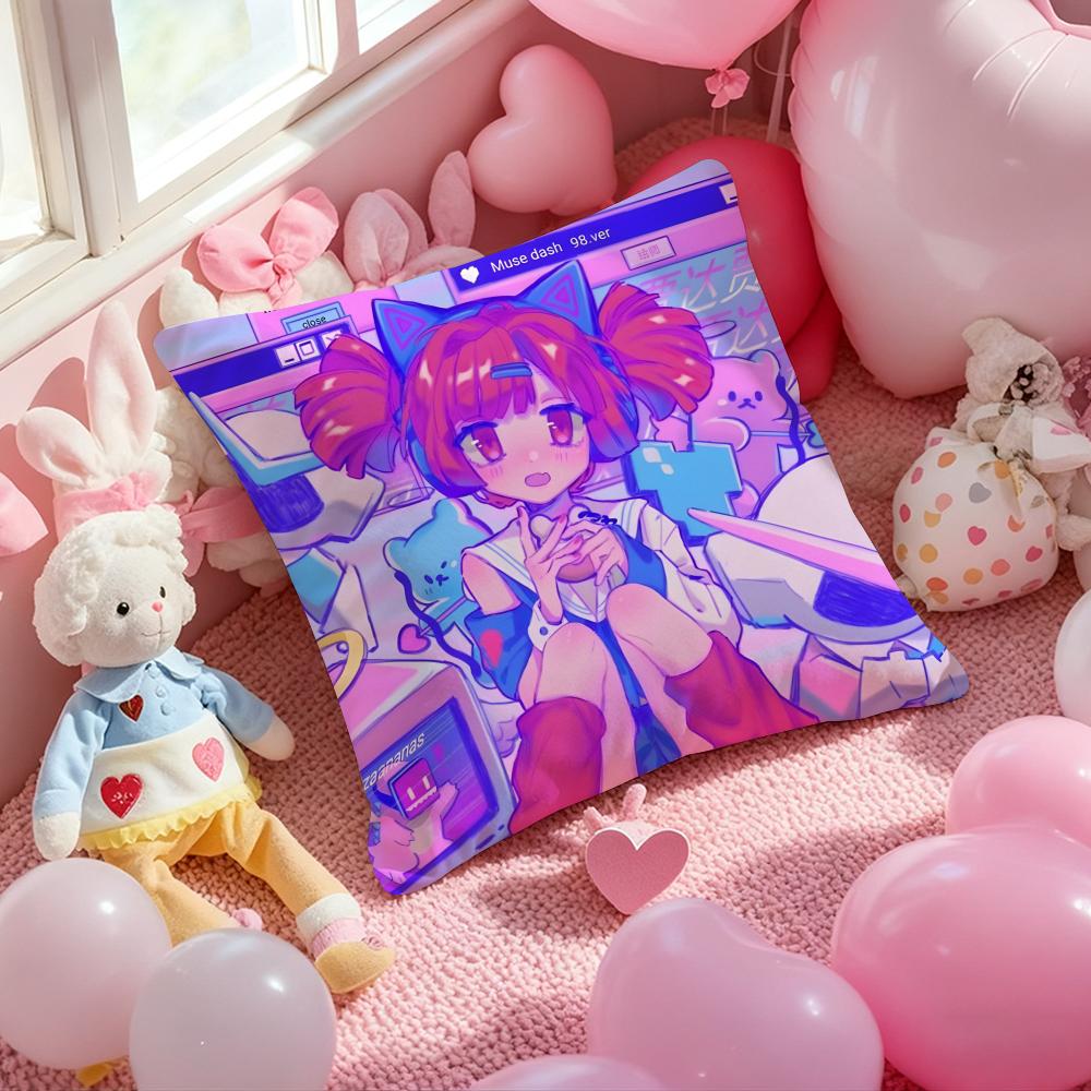 Anime Muse Dash Girl Cushion Cover Pattern Printed Pillowcase for Living Room Sofa Cushion Cover & Bedroom Decor