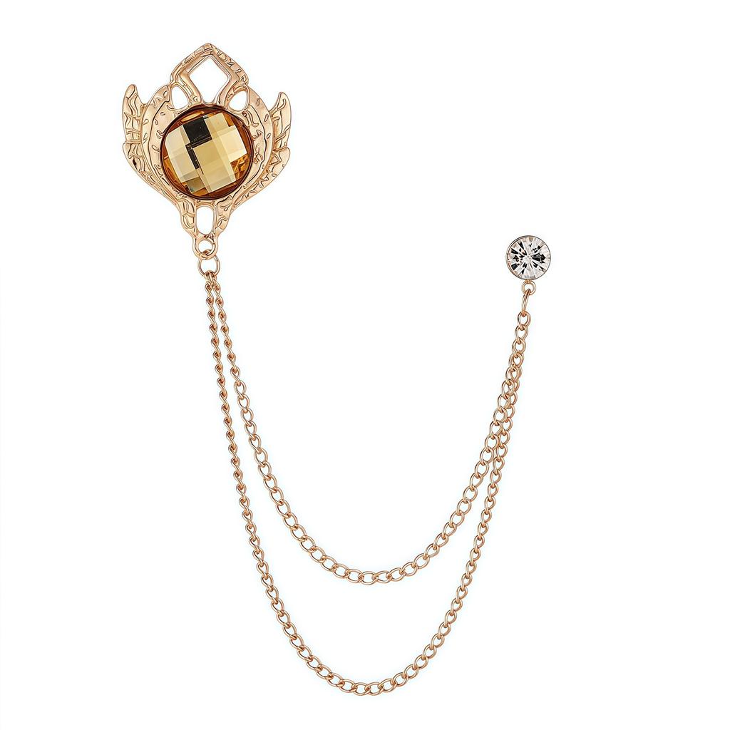 Luxury Rhinestone Tassel Chain Brooch for Men Vintage Corsage Shirt Coat Lapel Pins Elegant Wedding Party Badge Jewelry