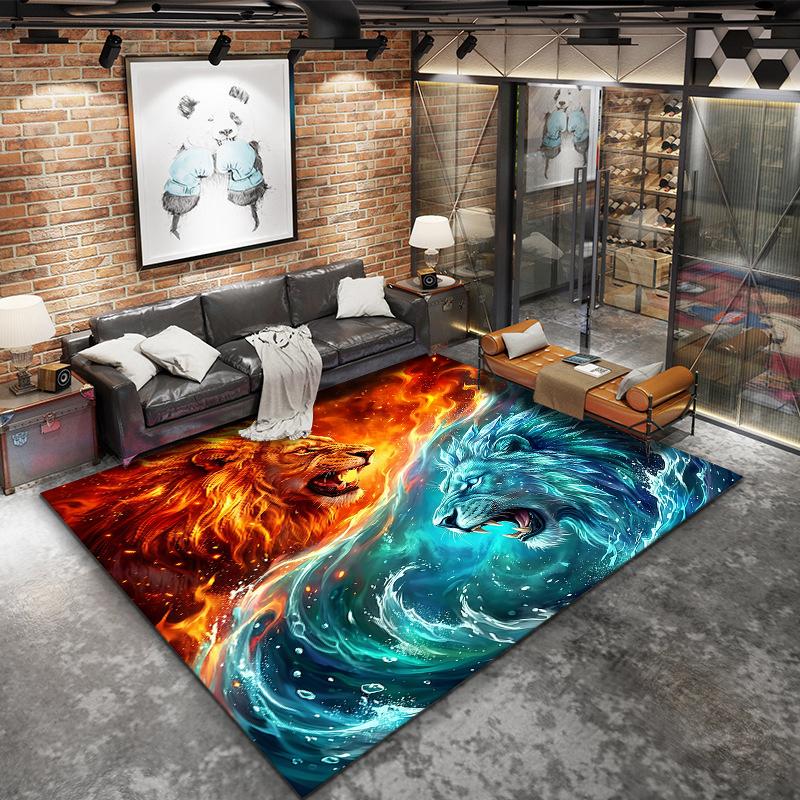 Flame Animal Blue Red Pattern Square Carpet,Area Rug,Carpet Rug for Living Room Bedroom Sofa Playroom Decor,Non-slip Floor Mat,Holiday Birthday Gifts