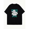 Übergroßes T-Shirt Schwarz Eromanga Sensei Anime-Charakter-Druck mit Text für Freizeitkleidung und Anime-Fans