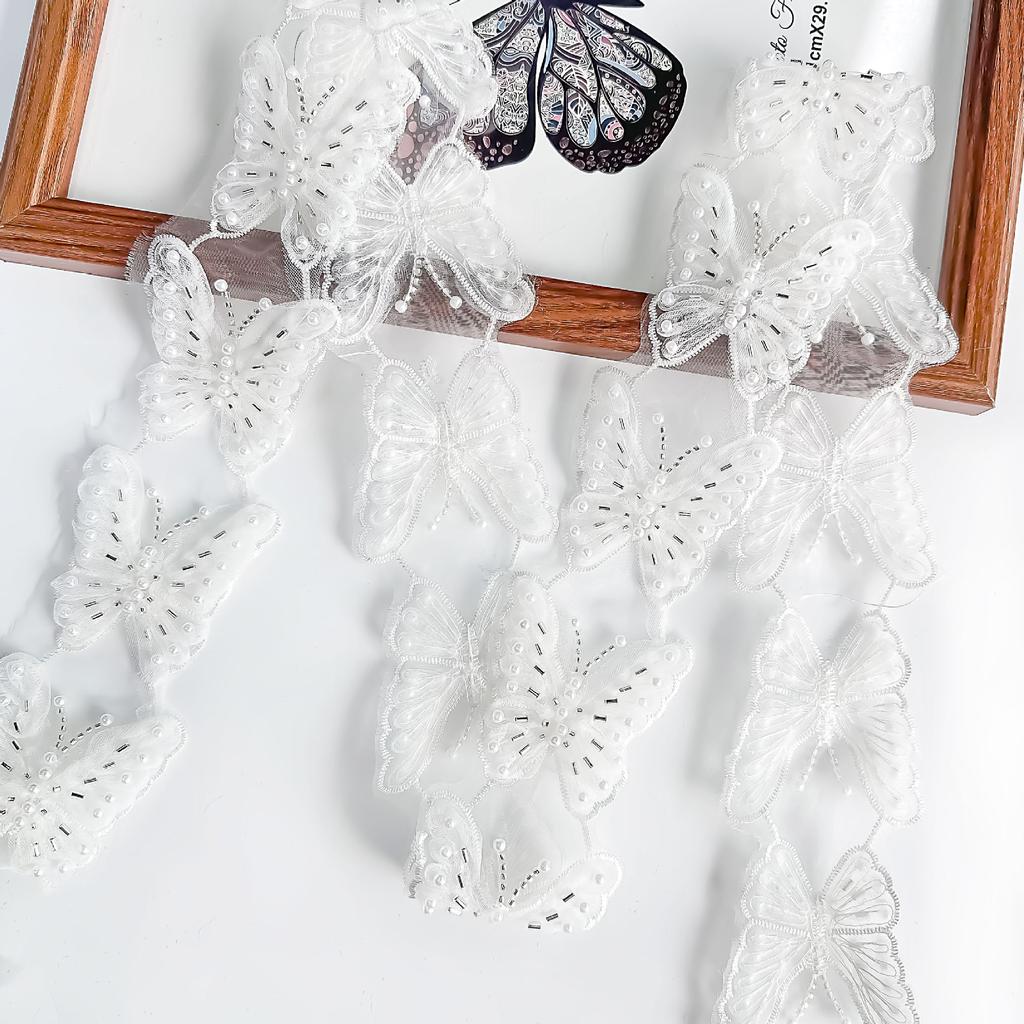 Three-Dimensional Pleated Mesh Butterfly Cloth Sticker Handmade Beaded Lace Wedding Dress Lolita Clothing Decoration Accessories
