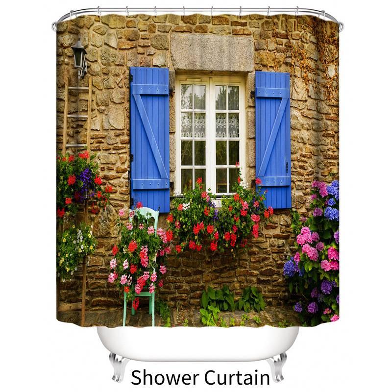 Polyester Printed Bathroom Shower Curtain With Modern Window Design