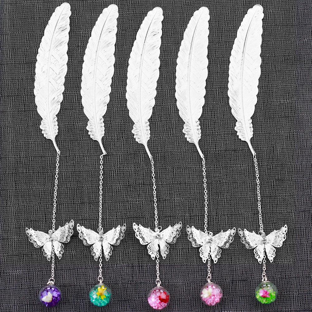 Retro Vintage Bookmark Design of Feather + Butterfly Metal Bookmarks Promotional Gift