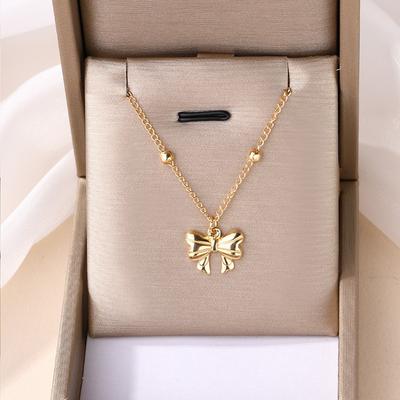 Bow Necklace New Jewelry Niche Light Luxury Necklace Simple Versatile Alloy Pendant Women