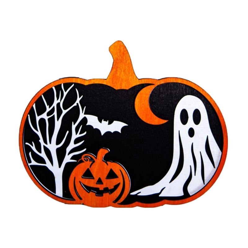 Eerie Wooden Specter Pumpkins Hanging Decoration Halloweens Party Supplies 18x15cm Multiple Designs Home Festival Decors