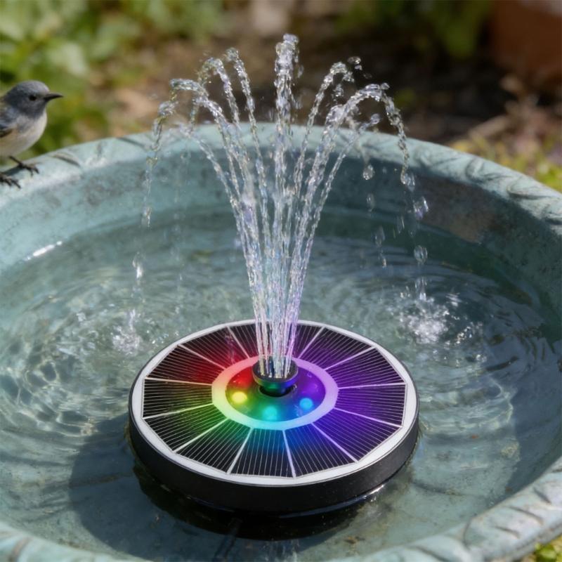 Runde Solarbetriebene Wasserfontäne Mit Dynamischer Farbbeleuchtung Ideal Für Kleine Wasserspiele Und Gärten