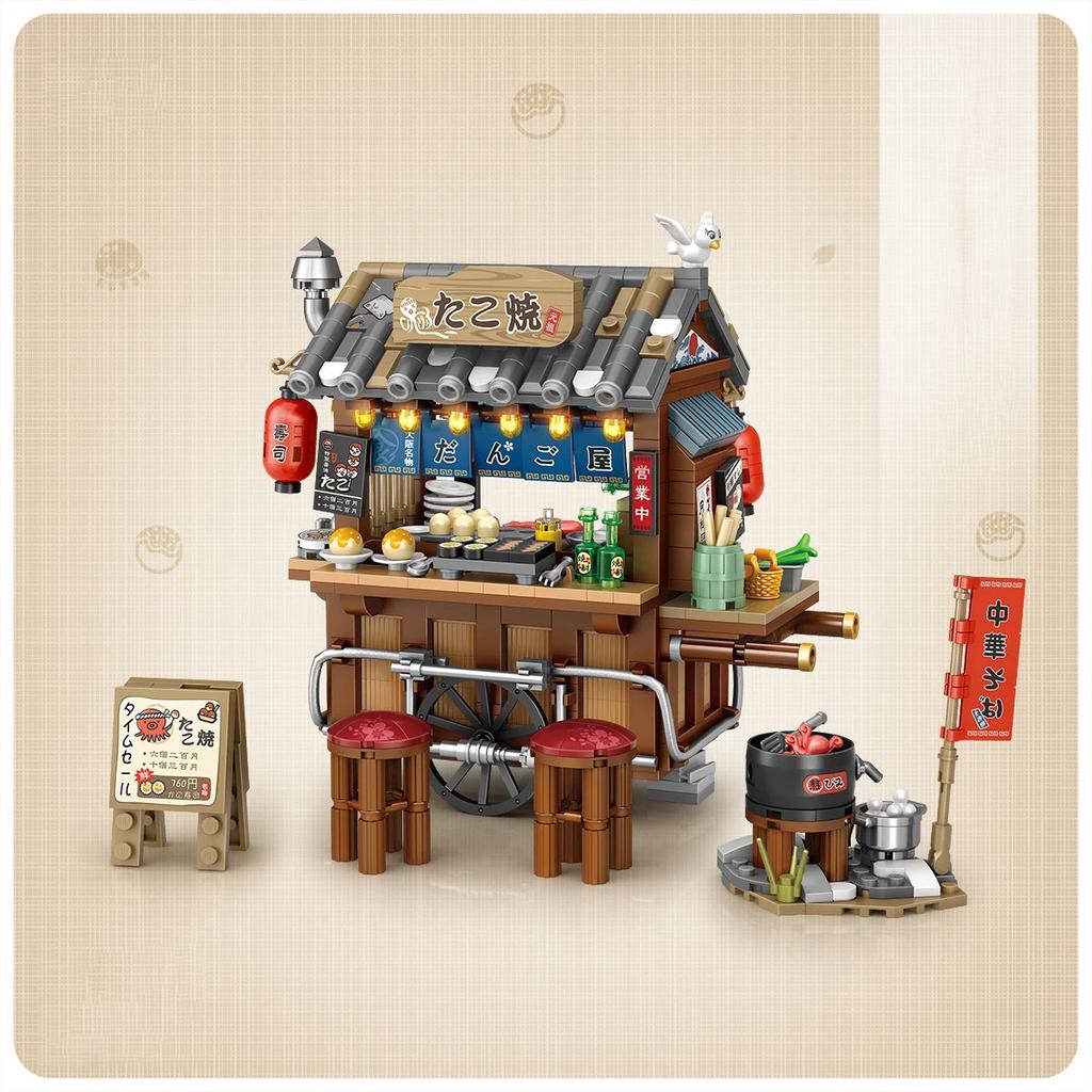 Takoyaki Children's Architectural Model Decorated Building Blocks: Night Market Retail Store Toy Puzzle