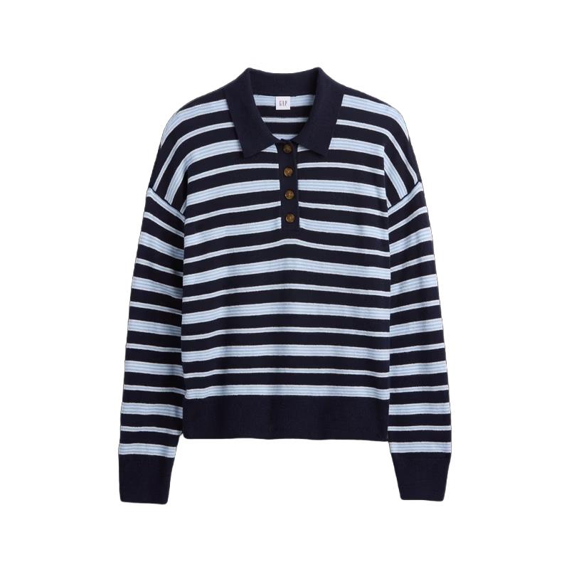 

GAP Женская классическая поло с длинным рукавом в полоску, свободного кроя S