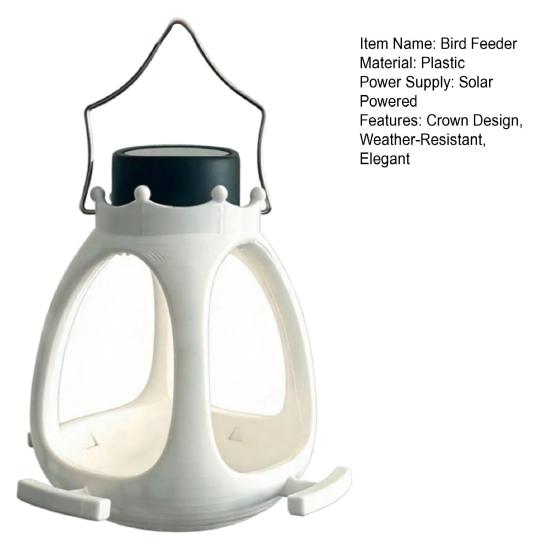 Solar Crown Bird Feeder Outdoor Hanging Bird Feeder Wild Bird Feeder with LED Light for Garden Decor Backyard Accessory