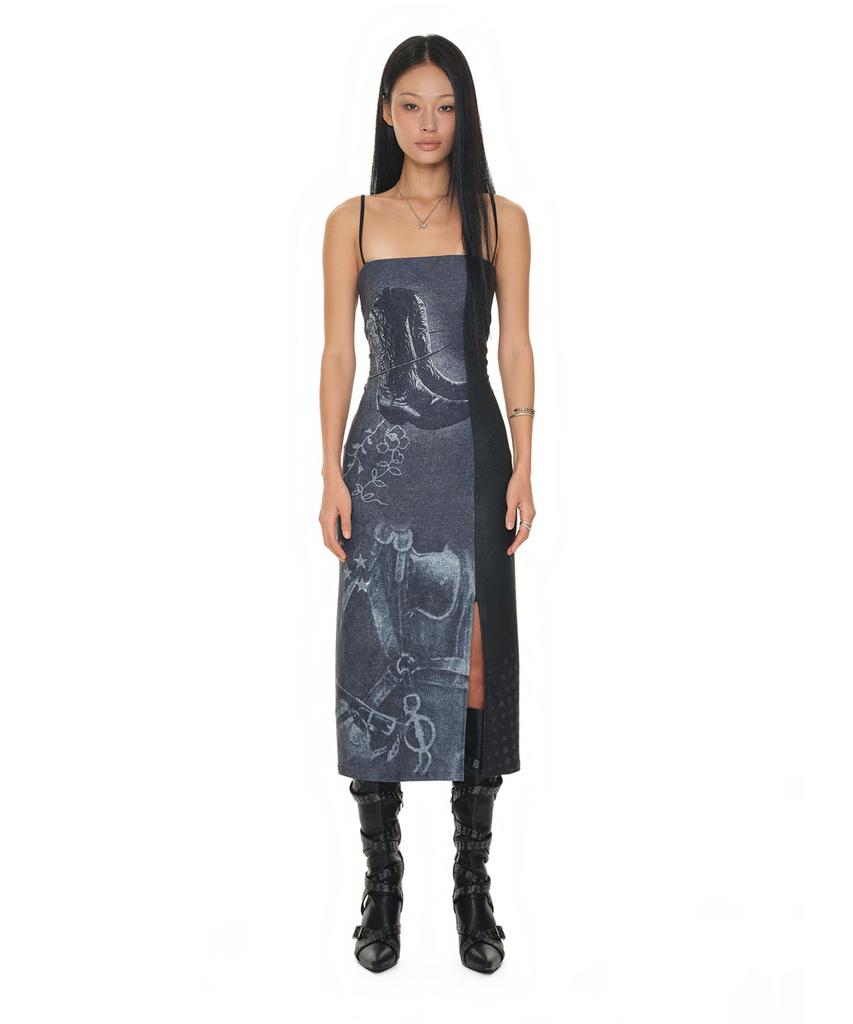 Too Much Tax Cowgirl Printed Dress Navy