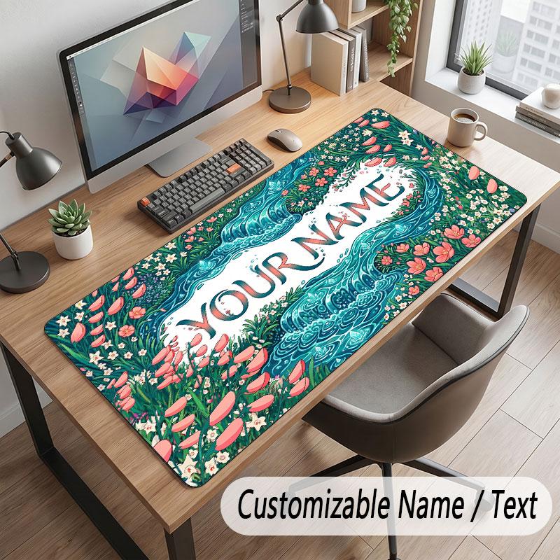 Floral Garden Theme Customized Mouse Pad Personalized Print Name Text Desk Mat For Home Office Table Decor