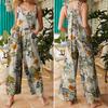 Women Sleeveless Floral Printed Jumpsuit Rompers Wide Leg Bib Pants Long Trousers Suspenders Overalls Pantalon Femme