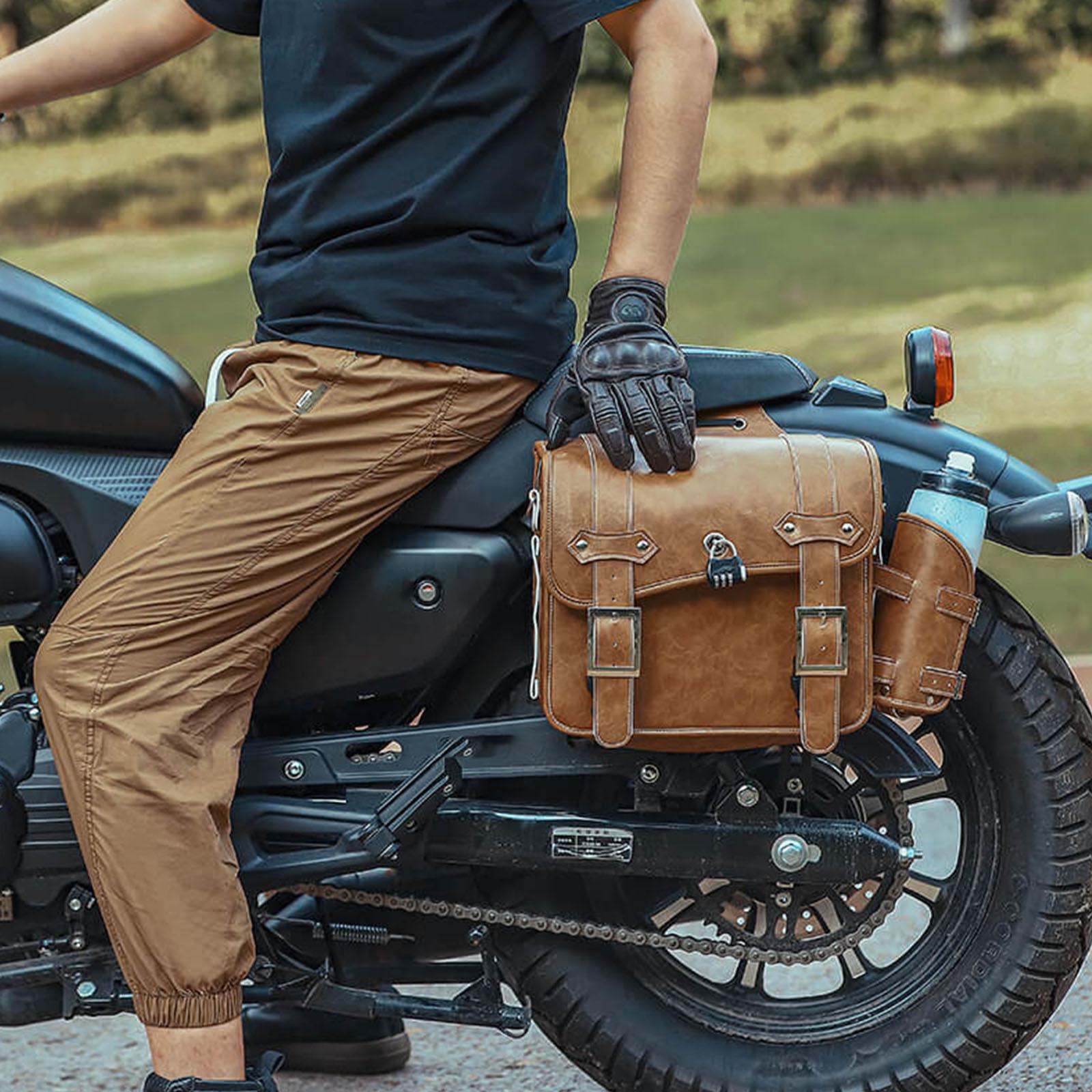 Motorcycle Tool Bag Travel Luggage Storage Bag Universal PU Side Bag Over Saddlebags Motorbike Retro Style Saddlebag
