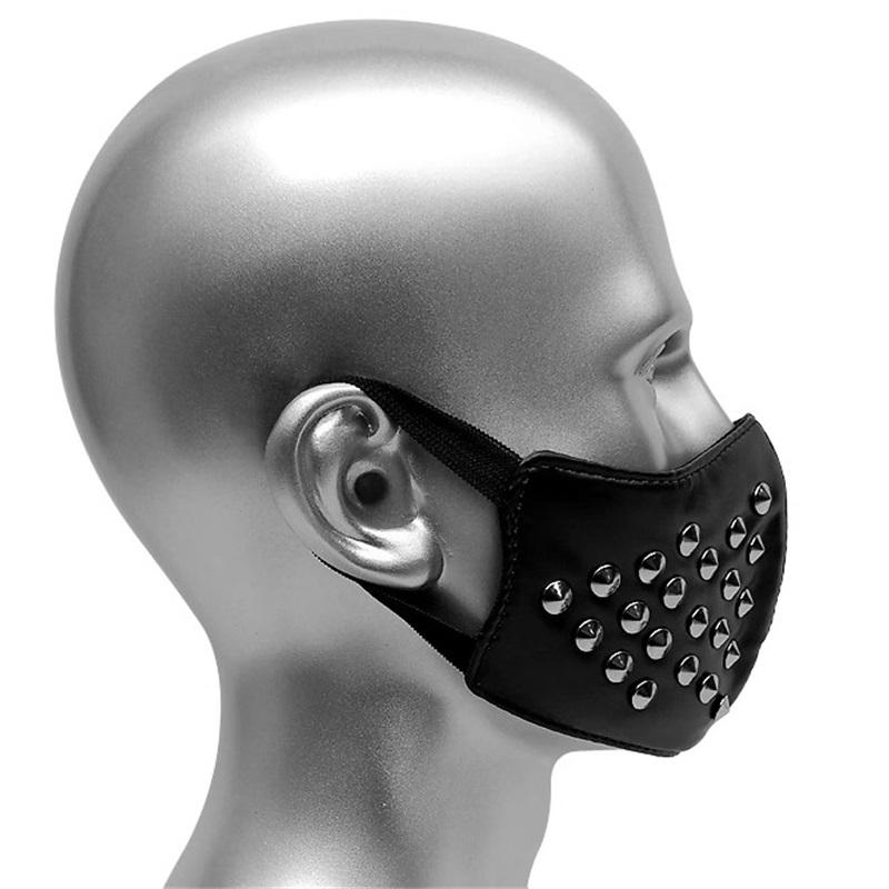 

Черная кожаная заклепочная рок-маска, дышащая маска для вечеринки black чёрный