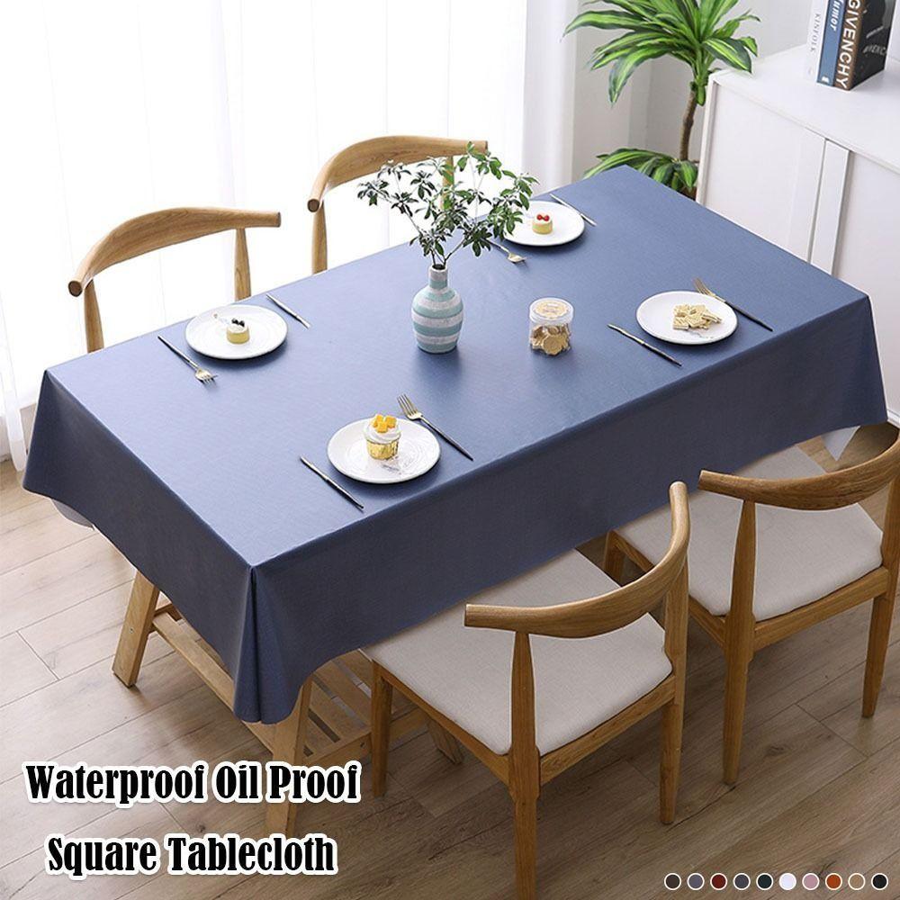 Durable Solid Color PVC Tablecloth Thickened Waterproof Square Table Cover Oil Proof Anti-scalding Table Cloth Table