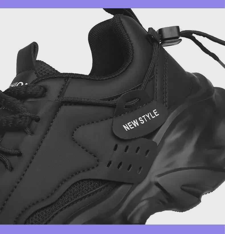 Чоловічі літні дихаючі модні кросівки для бігу Black Warrior - Товста підошва, Універсальні, Модні, Чорні кросівки тата