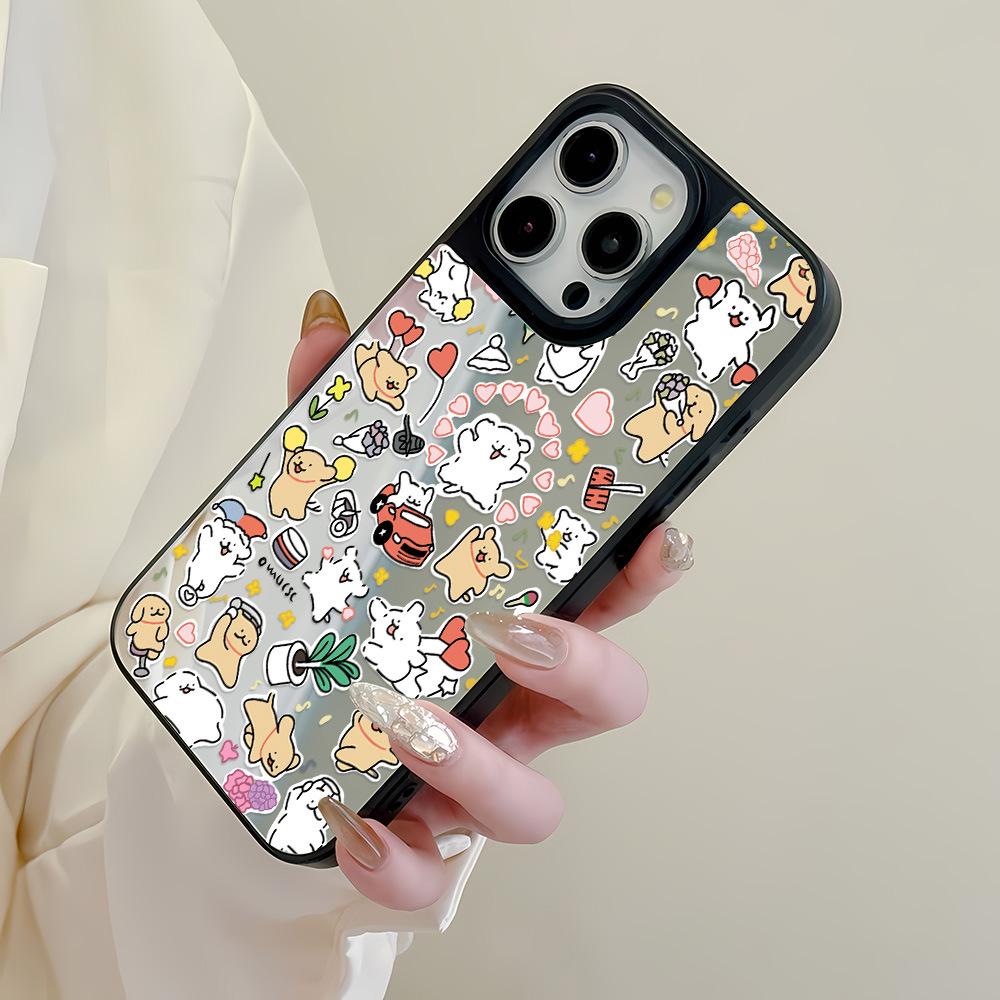 Line mirror puppy is suitable for Apple 17Pro Max mirror black frame mobile phone case 15 all-inclusive 13/16 niche