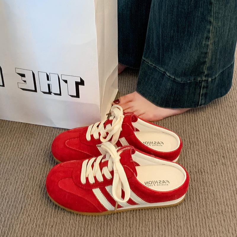 Baotou half slippers women's spring and summer outer wear 2025 new heelless red German training shoes lazy person one foot cool slippers