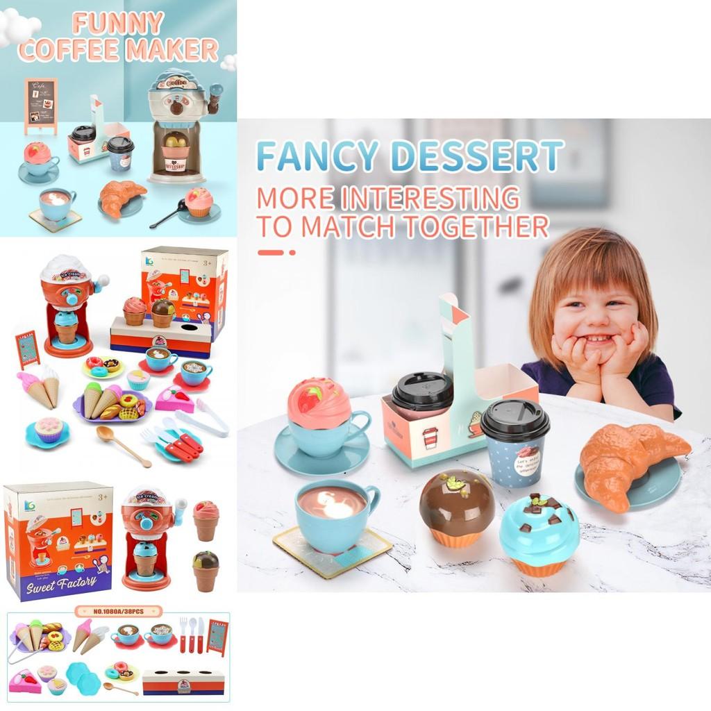 Colorful And Fun Children Kitchen Toys Set With Realistic Coffee Machine And Ice Cream