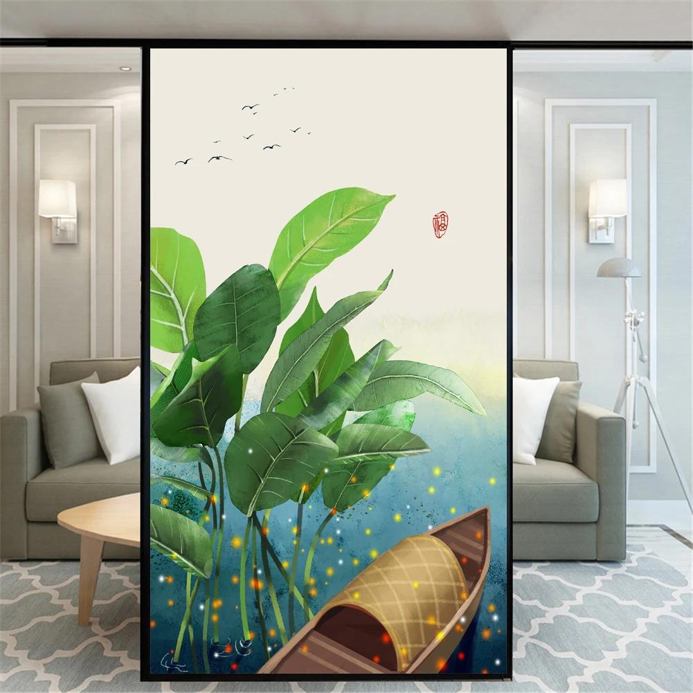 

Static Cling Privacy Windows Film Decorative Plant LandscapeStained Glass Window Stickers Frosted Windows Film (as the picture,40x60cm WxH)