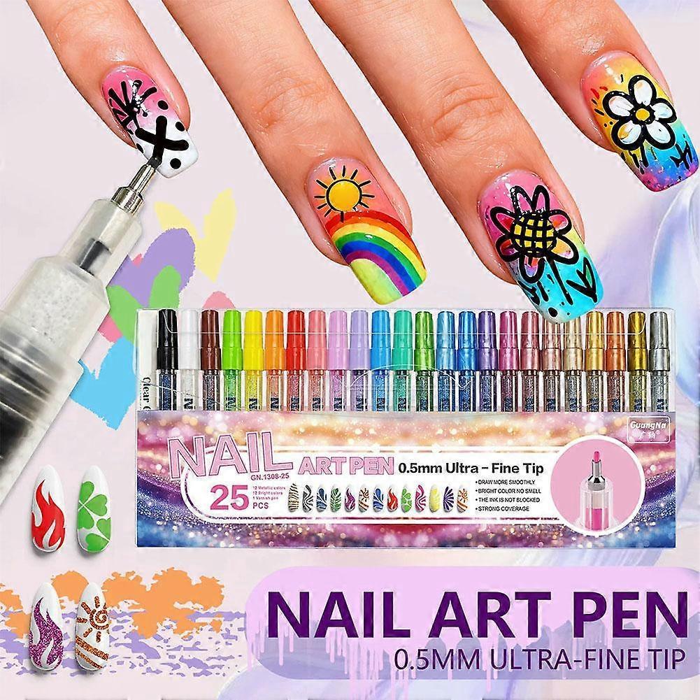 Nail Art Pens for Painting Nails, Includes One Clear Coat Marker Diy Nail Art Tools