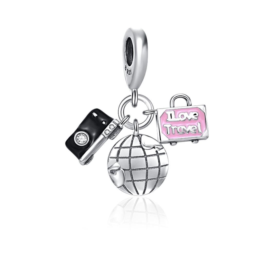 925 Pure Silver Pink Series Father Butterfly Bag Flower Charm Fit for Original Bracelet DIY Women's Exquisite Jewelry