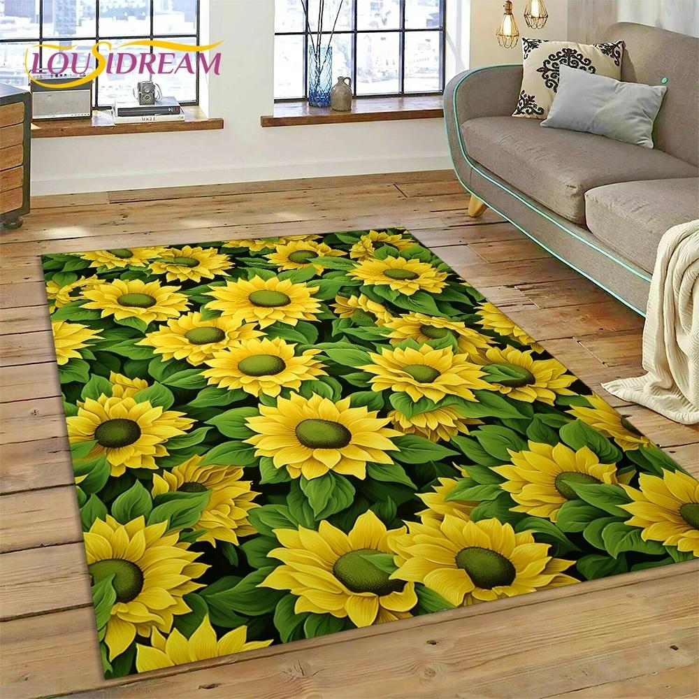 3D Dream Sun Flowers Nordic Daisy Rug Carpet for Living Room Bedroom Home Decor,Non-slip Decoration for Sofa Doormat Gifts Kid