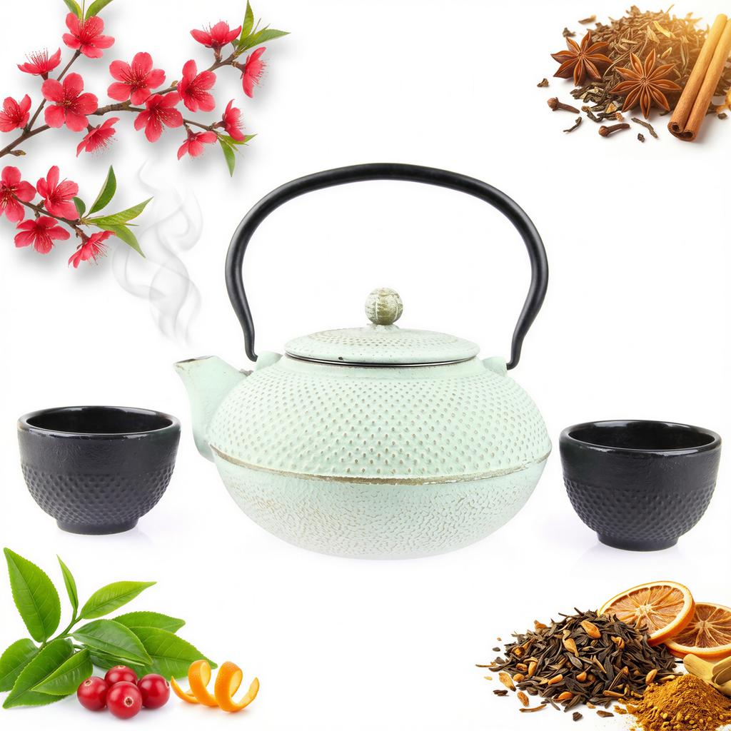 CAST IRON INFUSER 1.5L TEA TEAPOT SET 2x CUPS