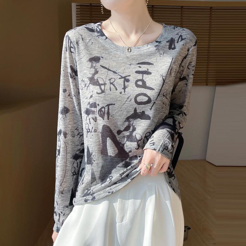 2025 Frühling/Sommer Retro Wasserlöslicher Batik Rundhals Damen Weiches Dünnes T-Shirt