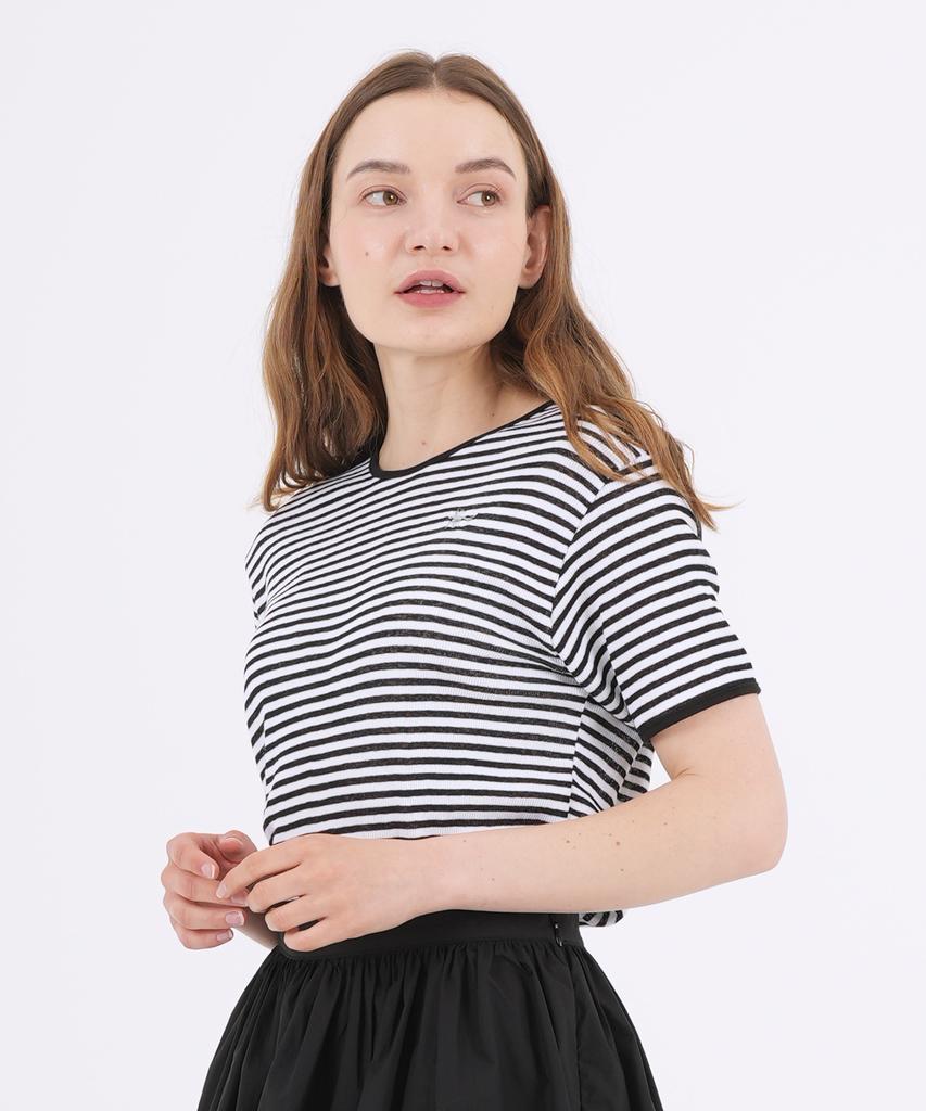 THE-ABON Fisherman Cotton Stripe Short Sleeve T-Shirt Khaki